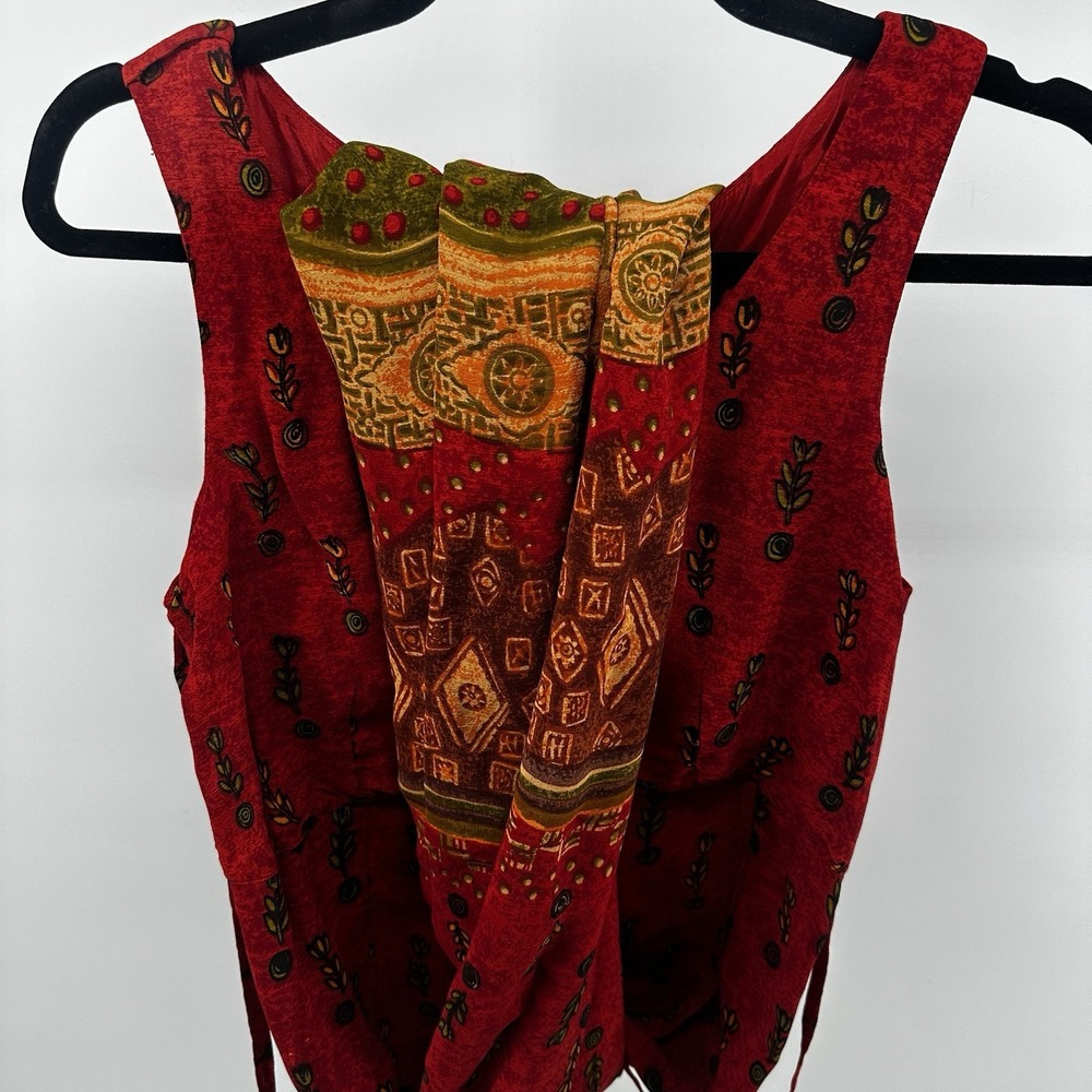 Vintage Dress 1980's Red Floral Geometrical Women's 10 Karin Stevens Maxi Label